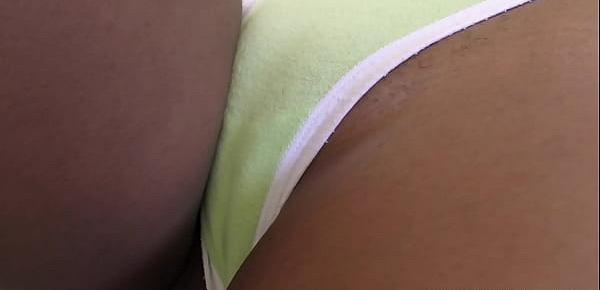  Ebony hairy in panty filled up with white cock and hot cum